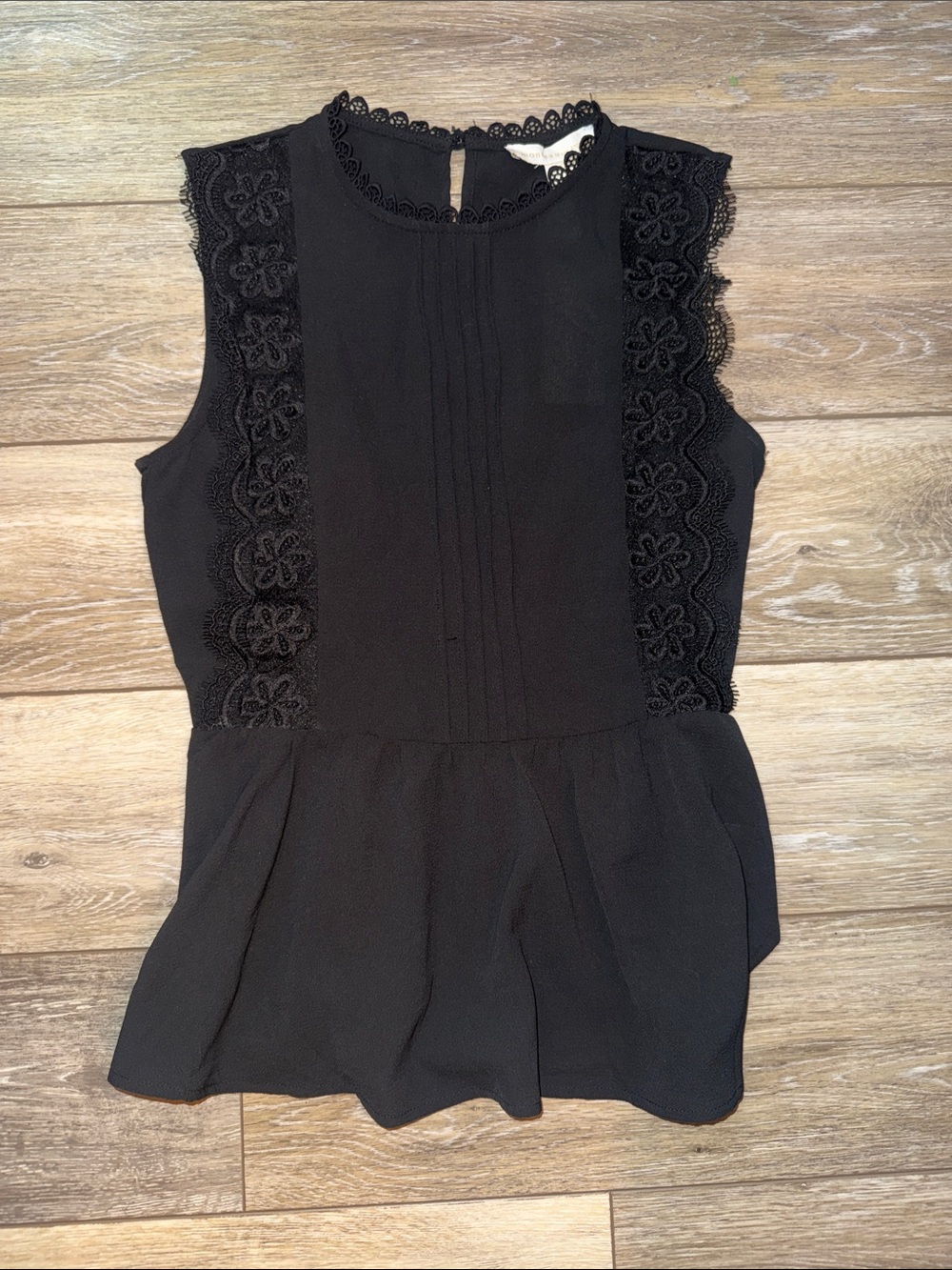 Monteau Black Lace-Trim Peplum Camisole